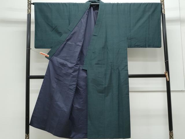 平和屋着物●男性　紬　色無地　高麗納戸色　正絹　逸品　CAAX3064th