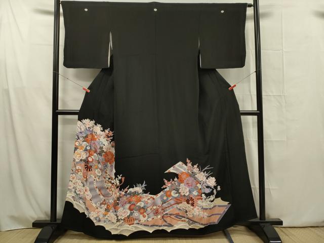Uramono - 平和屋着物■豪華黒留袖　駒刺繍　花車文　金彩　正絹　逸品　DABG1657ya