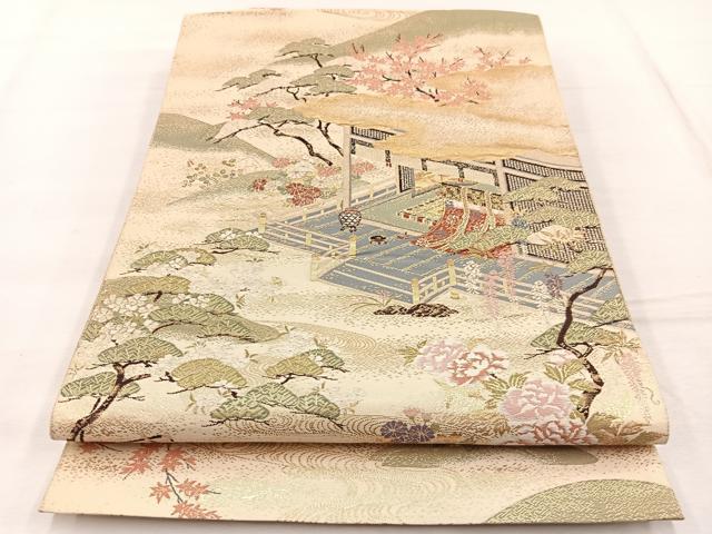 Rakuten - 平和屋着物◎六通柄袋帯 蜀紅錦 宮中風景文 金糸 正絹 逸品 BAAX1963hv