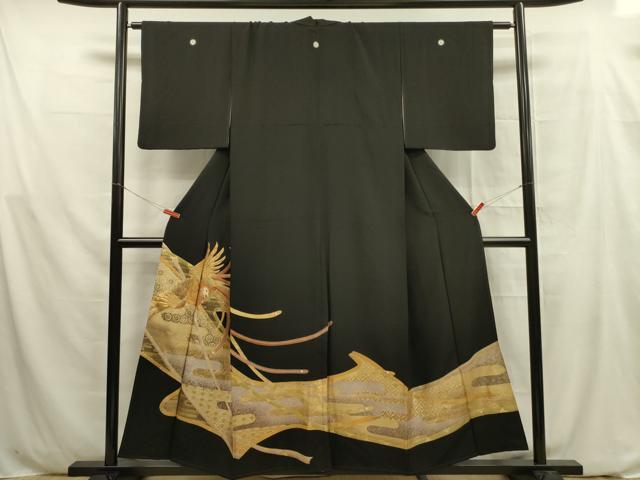 平和屋着物■豪華黒留袖 駒刺繍 鳳凰花霞文 金彩 正絹 逸品 DAAY2789op
