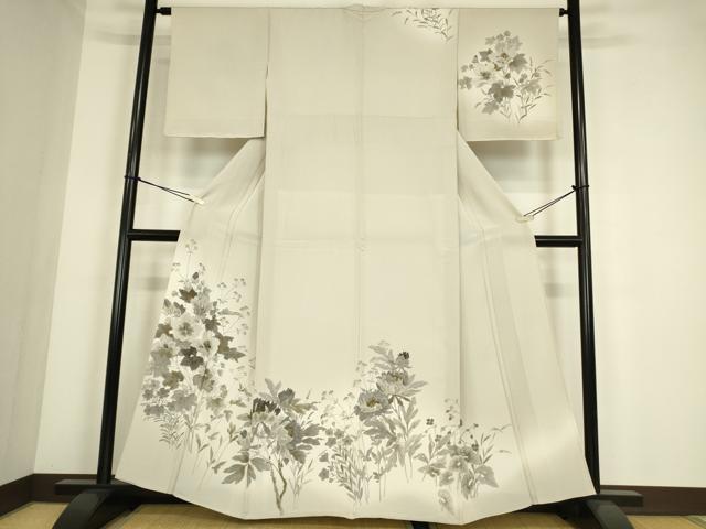 Full-Length Under-Kimono - 平和屋着物▽訪問着　単衣　草花文　手描き　金彩　正絹　逸品　DABE4329az