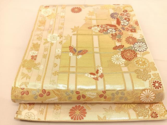 平和屋着物◎六通柄袋帯　唐織　花蝶文　金銀糸　正絹　逸品　BAAU2011yc