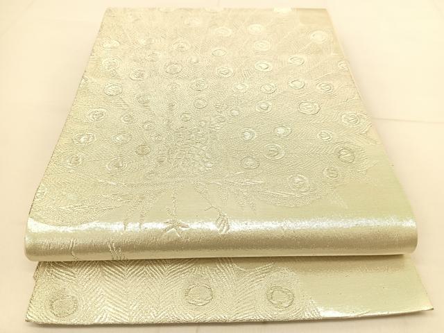 平和屋着物◎六通柄袋帯　孔雀文　銀糸　正絹　逸品　BAAU2013yc