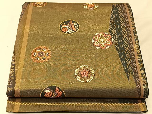 平和屋着物◎六通柄袋帯　唐織　鴛鴦花丸文　金糸　正絹　逸品　CAAV1884qv