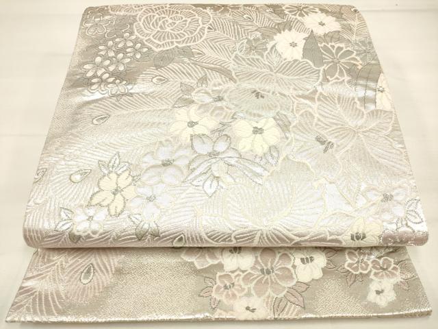 平和屋着物◎六通柄袋帯　孔雀羽花文　銀糸　正絹　逸品　DAAM0542bc