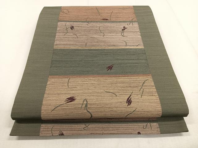 平和屋着物◎六通柄袋帯　横段草花文　正絹　逸品　CAAL5827kb