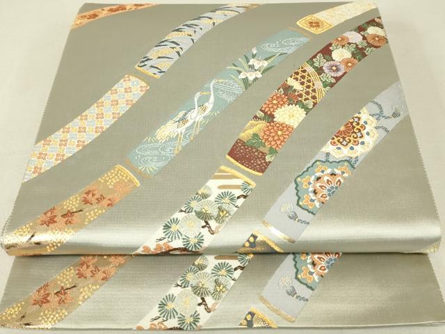 平和屋着物◎六通柄袋帯　花鳥籬文　鶴　金銀糸　正絹　逸品　DAAL6319fc