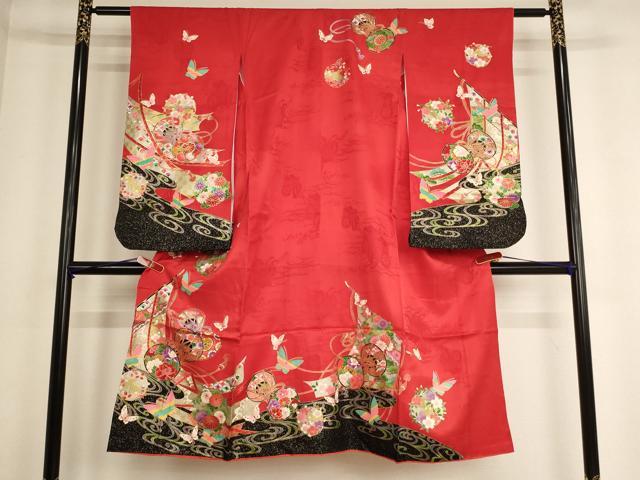 樂天商城 - 平和屋着物[]七五三　女の子　7歳　祝着　四つ身　花蝶鼓文　金銀彩　逸品　AABE2123ja