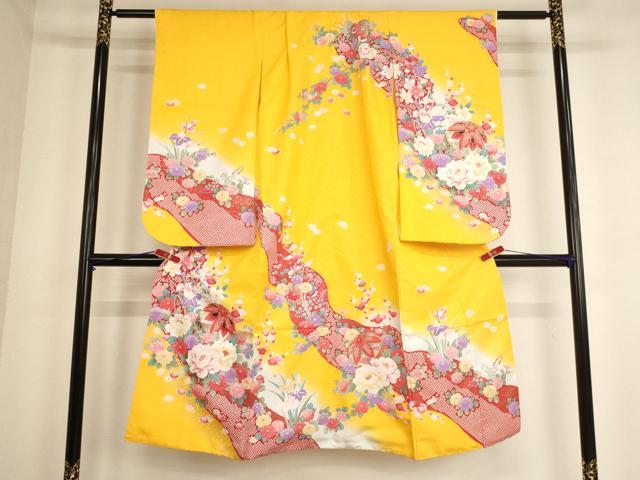 平和屋着物[]七五三　女の子　7歳　祝着　四つ身　花手毬文　暈し染め　金彩　逸品　AABE2125ja