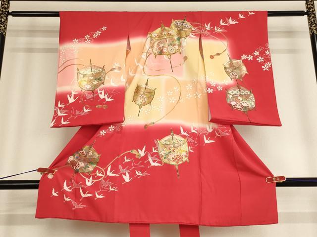 Kimono （For Girls） - 平和屋着物[]お宮参り　女の子　祝着　産着　初着　のしめ　駒刺繍　糸巻飛鶴花文　暈し染め　金彩　逸品　AABE2140ja