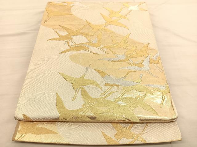 平和屋着物◎六通柄袋帯　飛鶴文　金銀糸　正絹　逸品　BAAV1729hv(4)