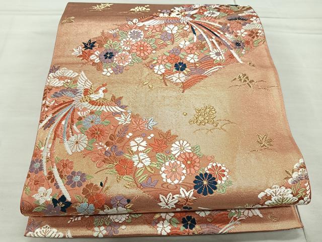平和屋着物◎六通柄袋帯　唐織　鳳凰草花文　金糸　正絹　逸品　CAAL5704kb