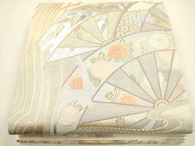 平和屋着物＊夏物　六通柄袋帯　唐織　片輪車流水草花文　金銀糸　正絹　逸品　CAAV4816eg