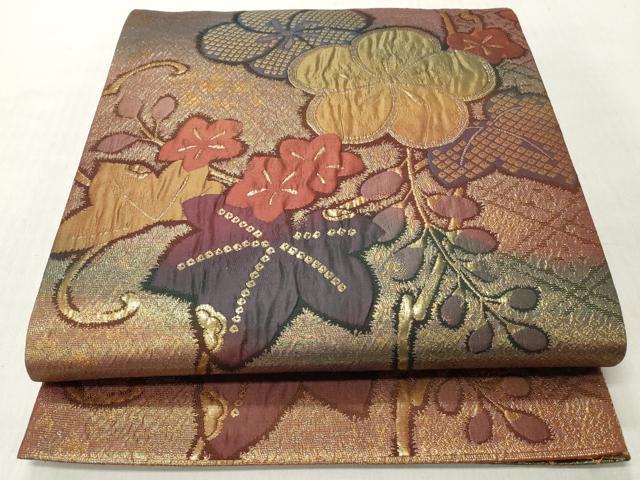 Rakuten - 平和屋着物◎六通柄袋帯　ふくれ織　草花文　金糸　正絹　逸品　CABH8489qe