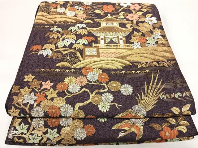 平和屋着物◎六通柄袋帯 風景文 金銀糸 正絹 逸品 AABF4988yx