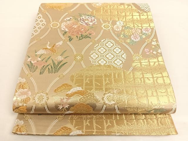 平和屋着物◎六通柄袋帯 立涌飛鶴花文 金糸 正絹 逸品 AAAO2967wt