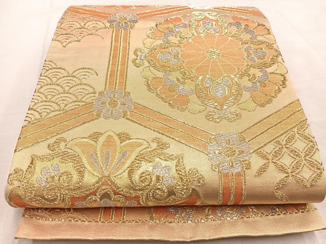 平和屋着物◎六通柄袋帯　亀甲花文　金銀糸　正絹　逸品　BAAV4384yc