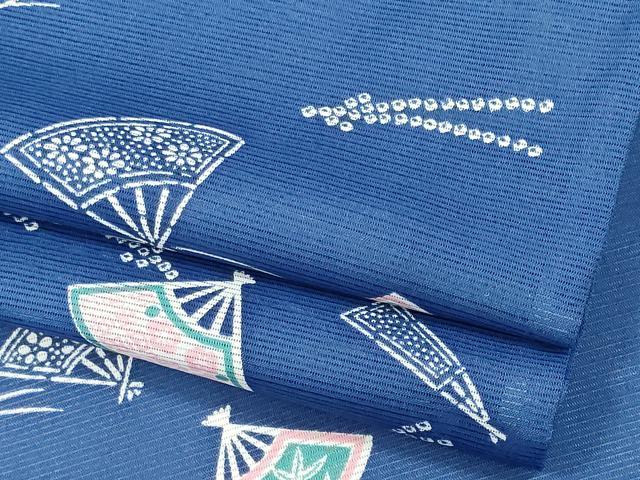 平和屋着物＊夏物 小紋 絽 扇面吉祥花文 洗える着物 CAAV0826ou