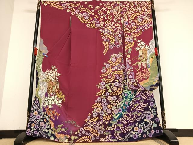 平和屋着物●豪華振袖 辻が花 御所車花文 暈し染め 正絹 逸品 AABB0107zg