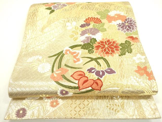 平和屋着物◎六通柄袋帯　唐織　草花　金糸　正絹　逸品　DAAX1572op