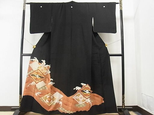 平和屋着物■豪華黒留袖 駒刺繍 立波双鶴菱吉祥花文 金彩 逸品 CAAD5726yc 平和屋着物■豪華黒留袖 駒刺繍 立波双鶴菱吉祥花文 金彩 逸品 CAAD5726yc