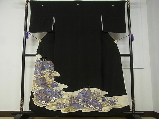 平和屋着物■豪華黒留袖 駒刺繍 風景草花文 金銀彩 三越扱い 逸品 CAAF2091vf 平和屋着物■豪華黒留袖 駒刺繍 風景草花文 金銀彩 三越扱い 逸品 CAAF2091vf