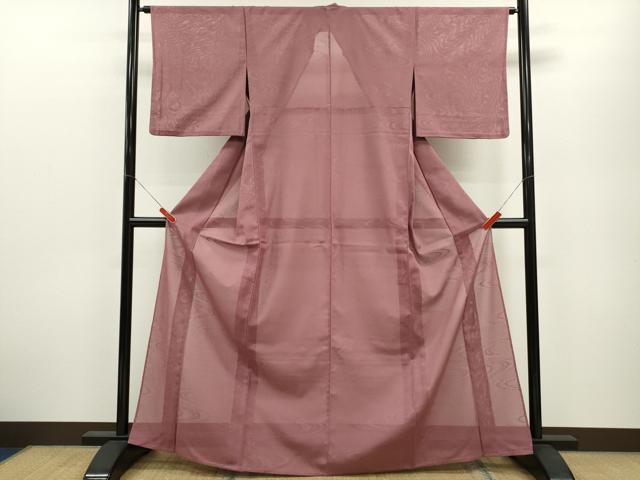 平和屋の平和屋着物＊夏物　色無地　流水紋紗 　退紅色　洗える着物　CABB2196ze｜アングル2