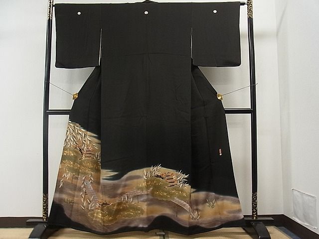平和屋着物■豪華黒留袖 作家物 駒刺繍 雲取り渡り橋吉祥文 暈し染め 金彩 逸品 CAAD5746yc