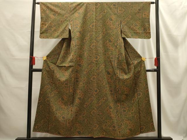 Full-Length Under-Kimono - 平和屋着物■上質な小紋　紬地　更紗花鳥文　正絹　逸品　AABE6600sx
