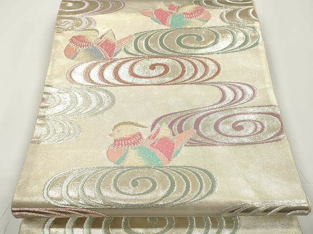 平和屋着物●極上　西陣の名門　加納幸謹製　六通柄袋帯　唐織　流水鴛鴦花文　金銀糸　正絹　逸品　CAAX9204yk