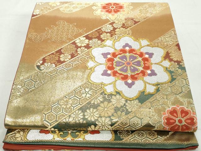 平和屋着物◎六通柄袋帯 唐織 正倉院花文 金銀糸 正絹 逸品 DAAW1158qa