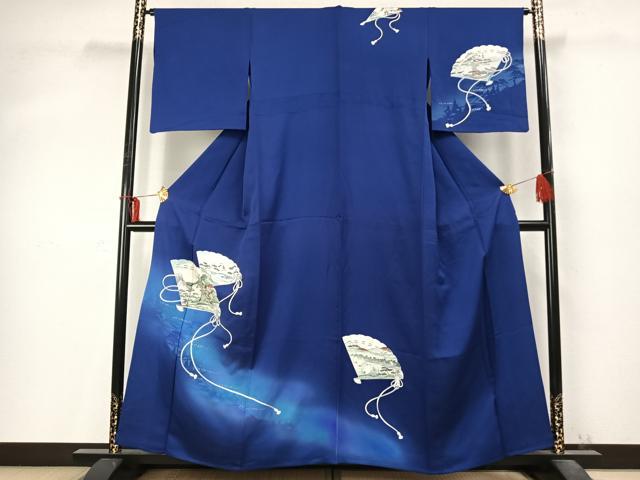 平和屋着物▽訪問着　単衣　扇面文　暈し染め　正絹　逸品　AABD0397fy