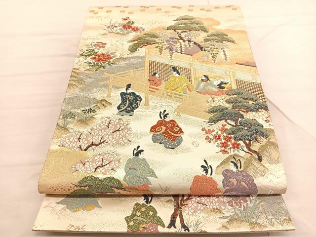 平和屋着物◎六通柄袋帯　唐織　源氏物語　金糸　正絹　逸品　BAAV1746hv