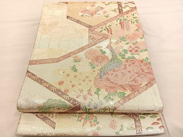 Other - 平和屋着物◎佐賀錦　六通柄袋帯　孔雀花文　金糸　正絹　逸品　BAAV1756hv