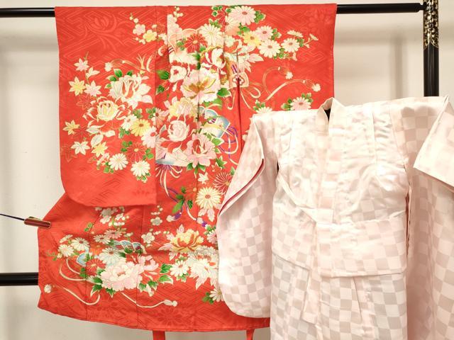 Kimono （For Girls） - 平和屋着物[]七五三　女の子　3歳　祝着　三つ身　長襦袢(袷)セット　刺繍　檜扇花文　金彩　逸品　DAAY3513ma