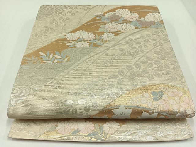 平和屋着物＊夏物　六通柄袋帯　流水花文　金銀糸　正絹　逸品　AAAX7601jh