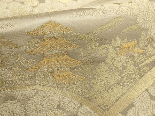 平和屋の平和屋着物▼六通柄袋帯 地紙風景花文 金糸 正絹 逸品 AABD3085wj｜アングル3
