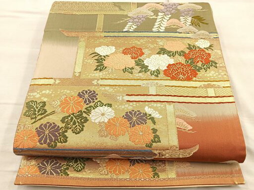 平和屋着物◎六通柄袋帯 唐織 違い棚有職松花文 金糸 正絹 逸品 BAAP1865ea 平和屋着物◎六通柄袋帯 唐織 違い棚有職松花文 金糸 正絹 逸品 BAAP1865ea