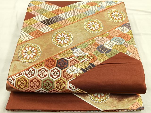 平和屋着物◎六通柄袋帯　唐織　有職花文　金糸　正絹　逸品　BAAQ5811if