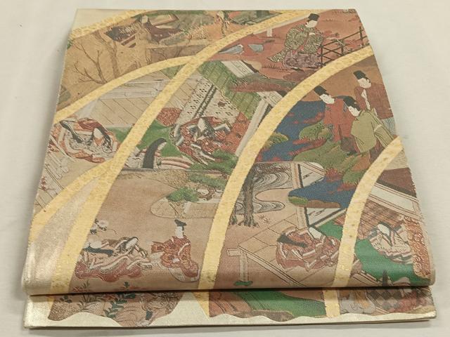 平和屋着物◎六通太鼓柄袋帯　平安人物風景文　金彩　正絹　逸品　CAAL6507qv