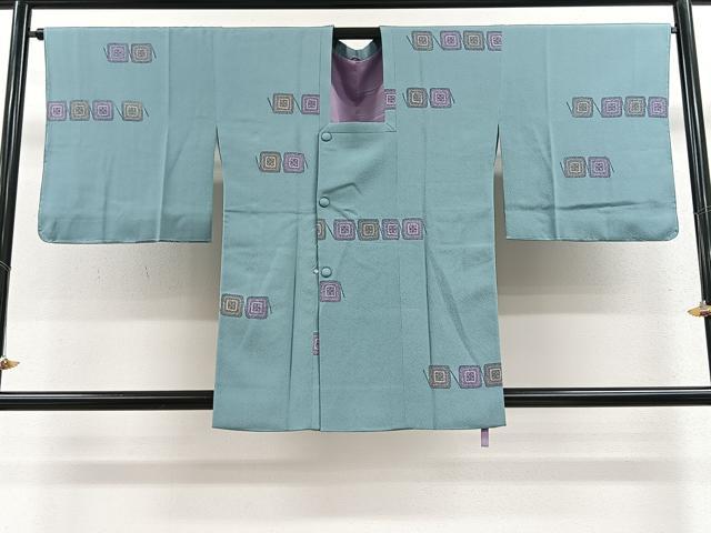 平和屋着物＃道行コート　幾何学花文　伊と幸　反端付き　正絹　逸品　CAAV5680id