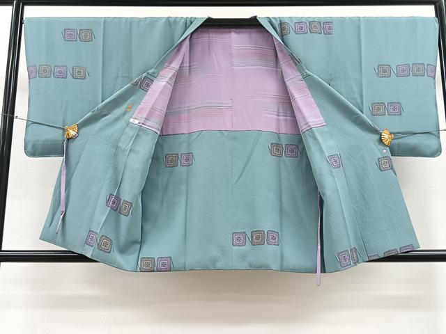 平和屋着物＃道行コート　幾何学花文　伊と幸　反端付き　正絹　逸品　CAAV5680id 2