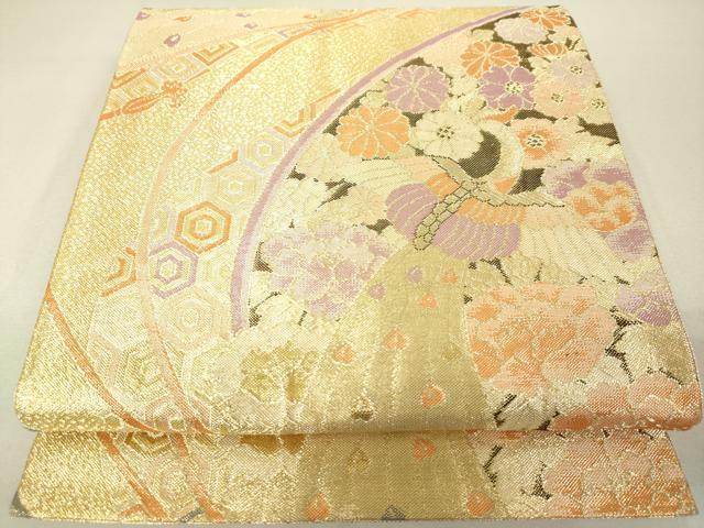 平和屋着物◎佐賀錦　六通柄袋帯　孔雀吉祥花文　金糸　正絹　逸品　DAAL6063fc
