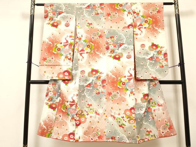 平和屋着物[]アンティーク 大正ロマン 七五三 女の子 7歳 祝着 四つ身 立波孔雀花文 金彩 逸品 DAAY3517ma