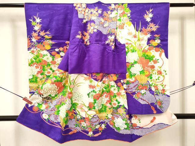 平和屋着物[]七五三　女の子　3歳　祝着　三つ身　駒刺繍　花籠文　金彩　逸品　DAAY3520ma