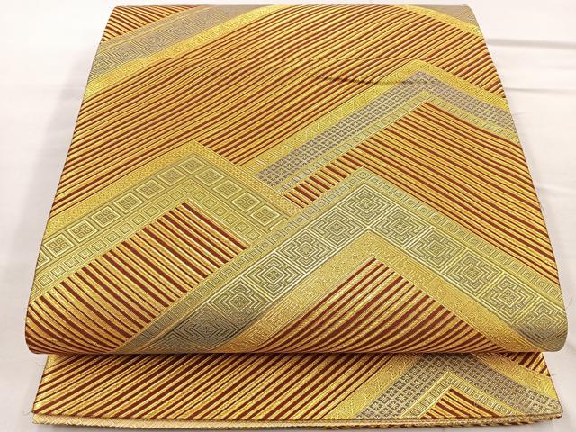 平和屋着物◎佐賀錦 六通柄袋帯 幾何学文様 金糸 正絹 逸品 BAAQ5939ea