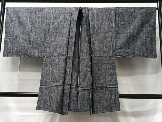 Haori - 平和屋着物▽男性　長羽織　単衣　紬地　霞文　正絹　逸品　CAAT5932id