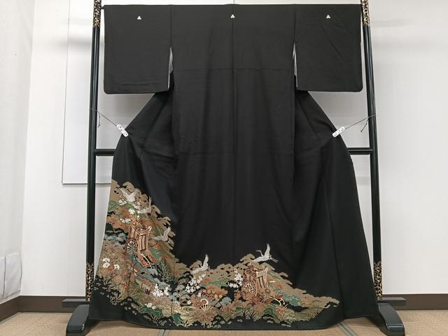Full-Length Under-Kimono - 平和屋着物■豪華黒留袖　御所車飛鳥松花文　金彩　正絹　逸品　CABE9990xi