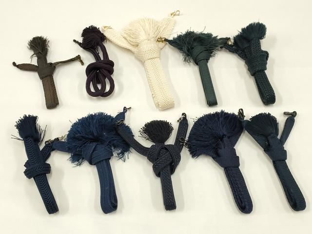 平和屋着物▼男性 和装小物 羽織紐まとめて10点 夏物 白・紺・茶 逸品 AAAZ8135ay