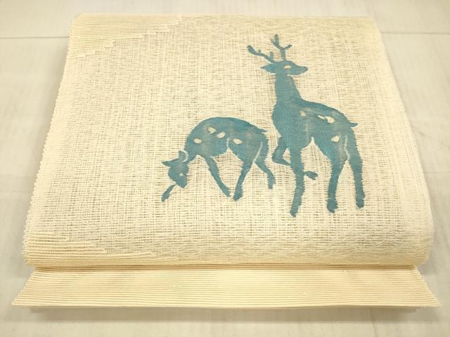 平和屋着物＊夏物　八寸名古屋帯　鹿　舞葉文　銀糸　三越扱い　正絹　逸品　DAAX8621cm(4)